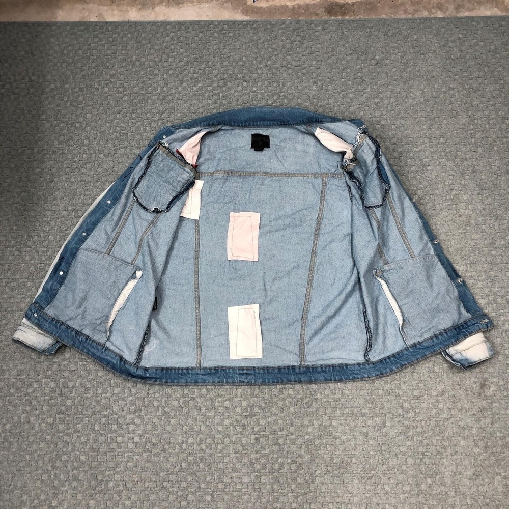 Encrypted Jacket Mens XL Light Wash Denim Distressed Paint Splatter Trucker Norm - Picture 3 of 14